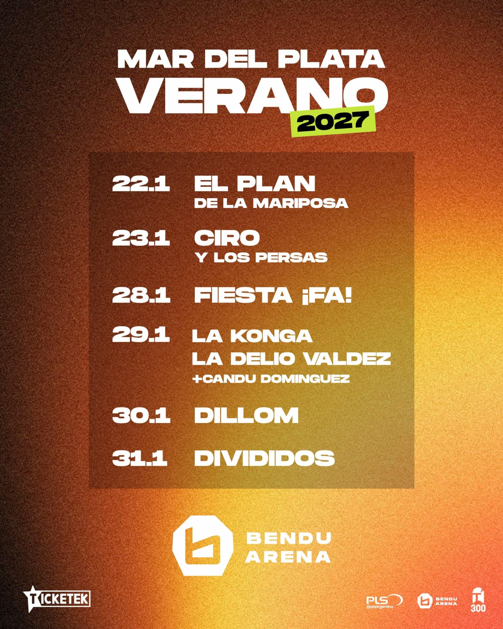 Fiesta ¡FA! en Mar del Plata 2027: Bendu Arena