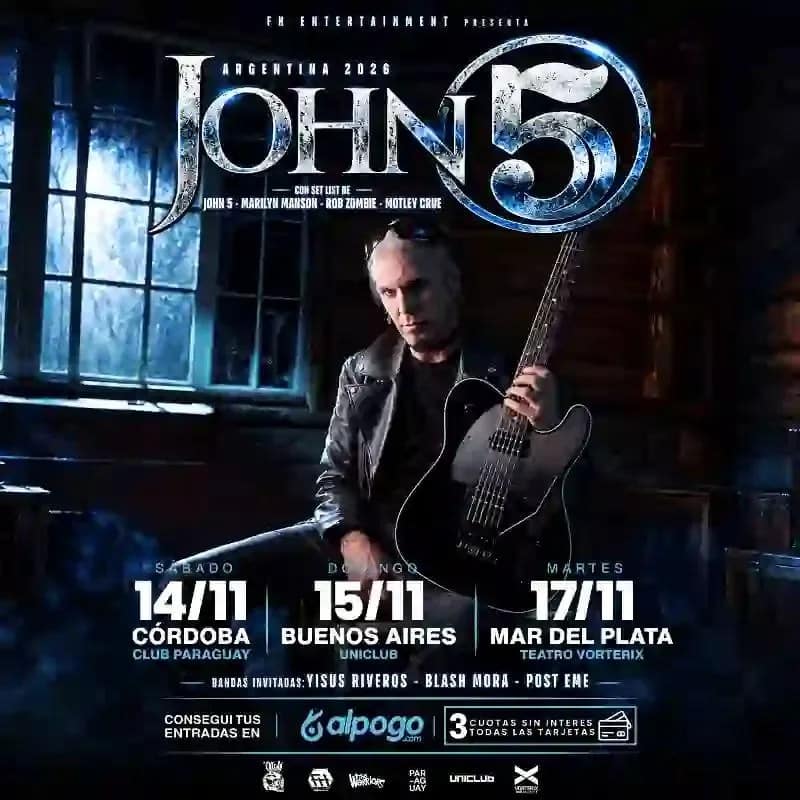 John 5 en Argentina 2026: Córdoba, Buenos Aires y Mar del Plata