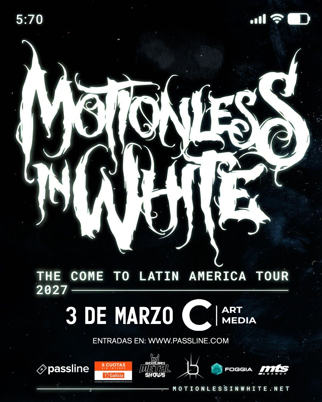 Motionless in White en Argentina 2027: C Art Media