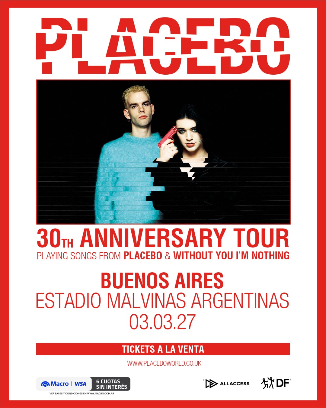 Placebo en Argentina 2027: Estadio Malvinas Argentinas
